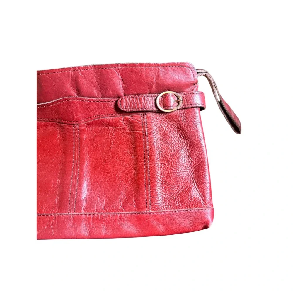 Vintage Burgundy Leather Wristlet Clutch Bag Made in Brazil Buckle Detail Red